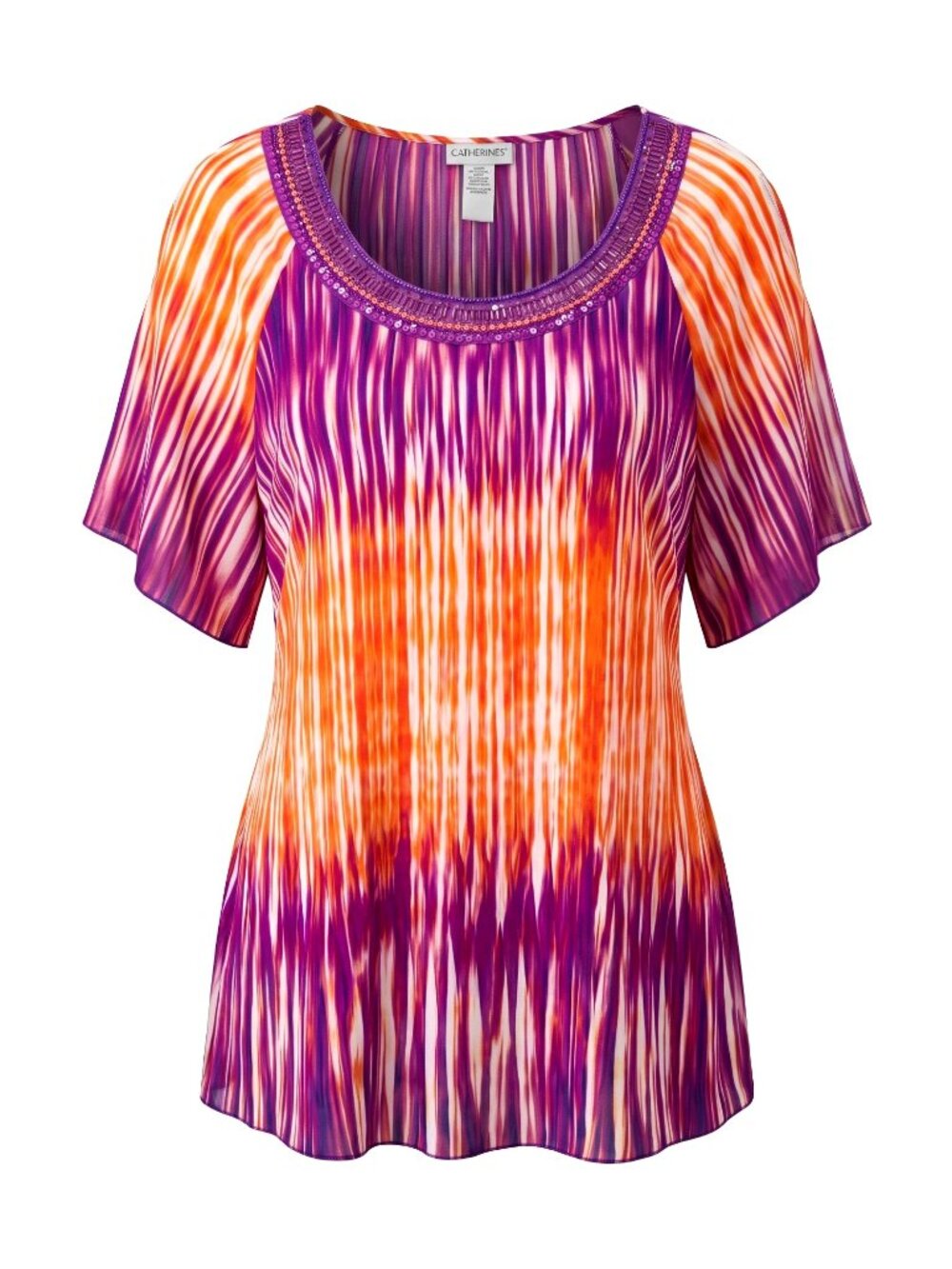 Catherines Women 3X 26-28W Beaded Sheer Tunic Blouse Purple Orange Plus Size EUC